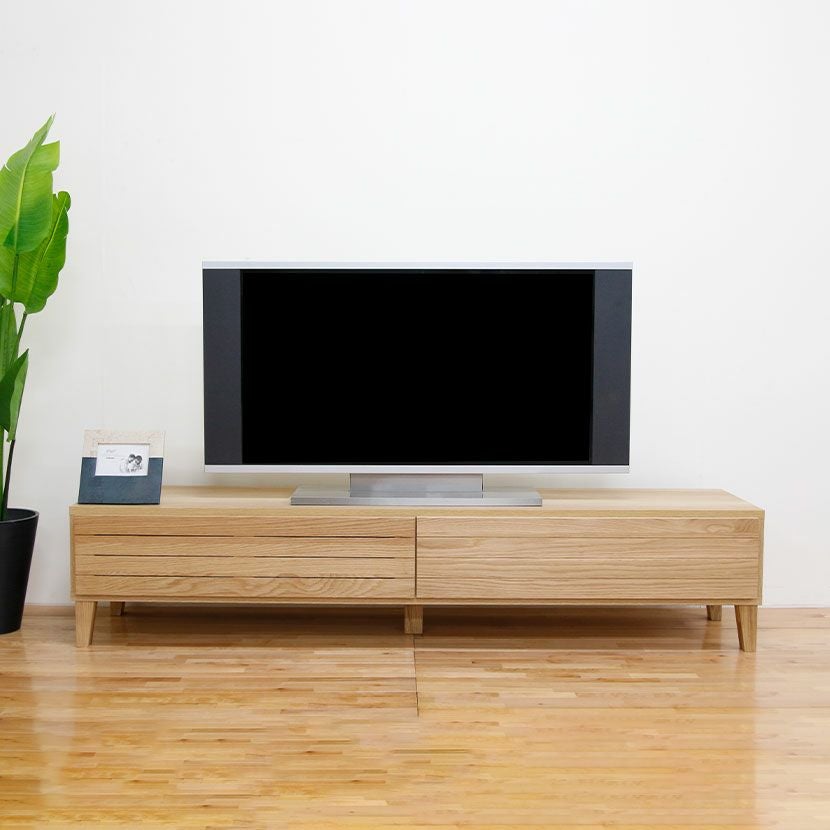 幅180cm 木製 テレビボード ～70型以上 天然木 アッシュ材 引出し付き