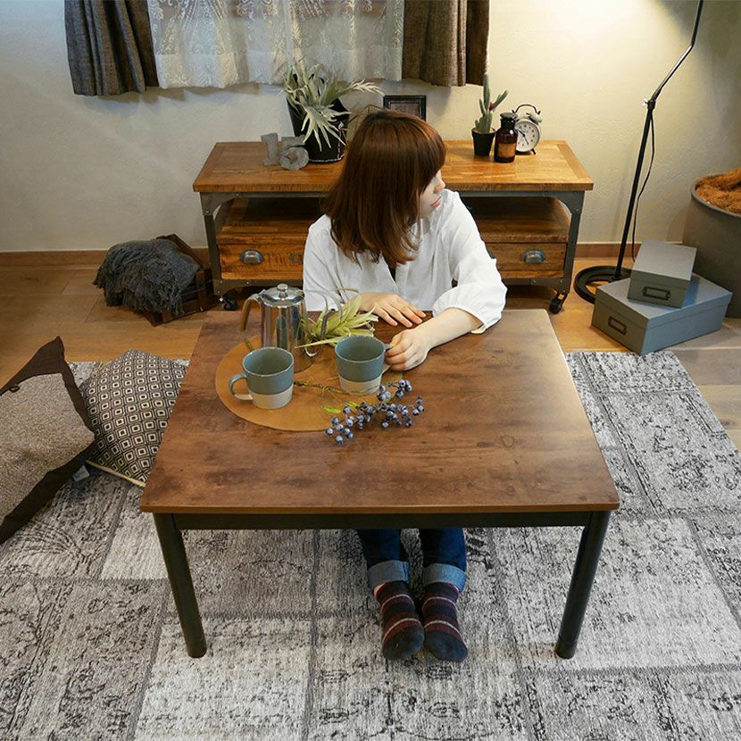 幅75cm こたつテーブル 石英管ヒーター コード収納ボックス付き 継ぎ脚