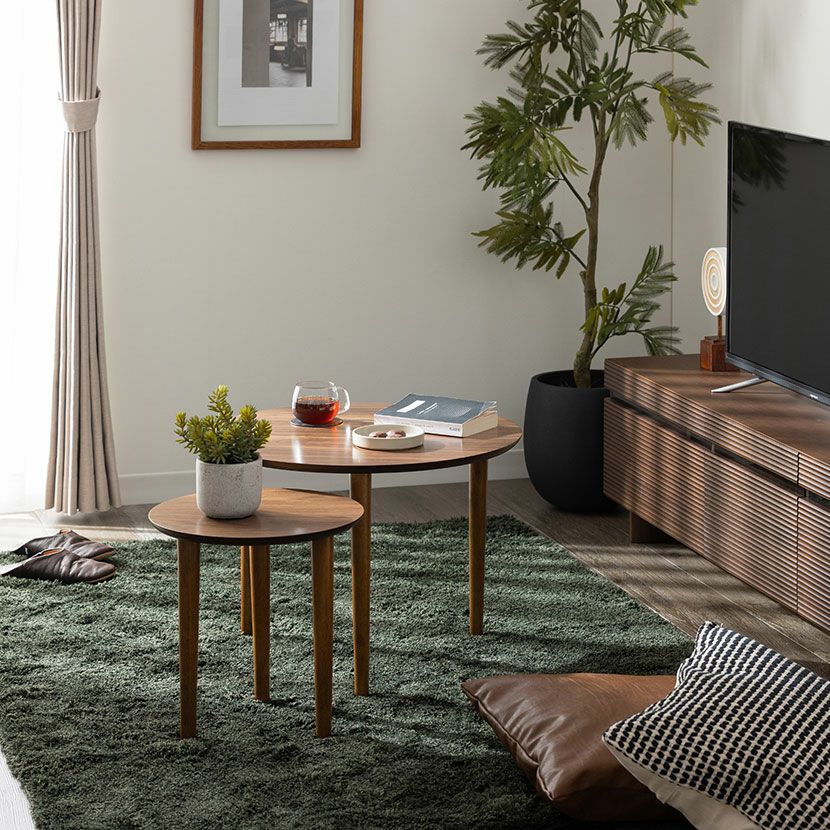 幅60cm ネストテーブル トムテ 大小2点セット 天然木 木製 丸テーブル