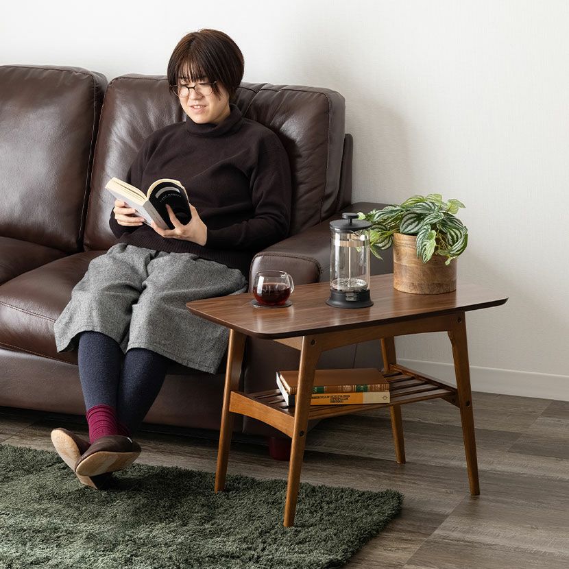 幅75cm センターテーブル トムテ 長方形 棚付き 天然木 木製 コーヒー