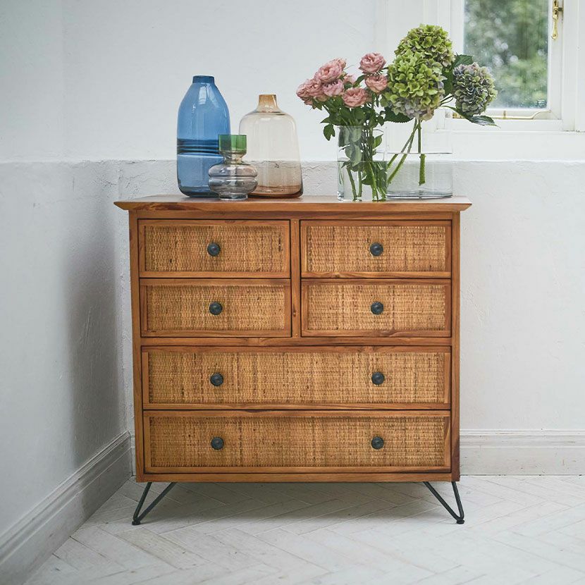 幅45cm 3段 チェスト BREEZE 木製 無垢 チーク ラタン キャビネット