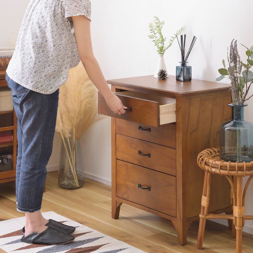 幅60cm 木製 ミニ チェスト アンティーク風 引出し付き 天然木