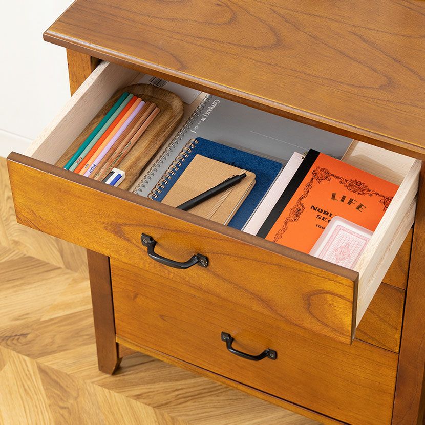 幅60cm 木製 ミニ チェスト アンティーク風 引出し付き 天然木