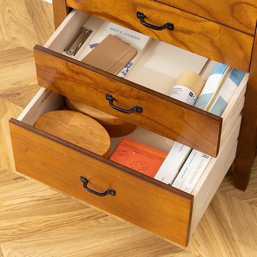 幅60cm 木製 ミニ チェスト アンティーク風 引出し付き 天然木