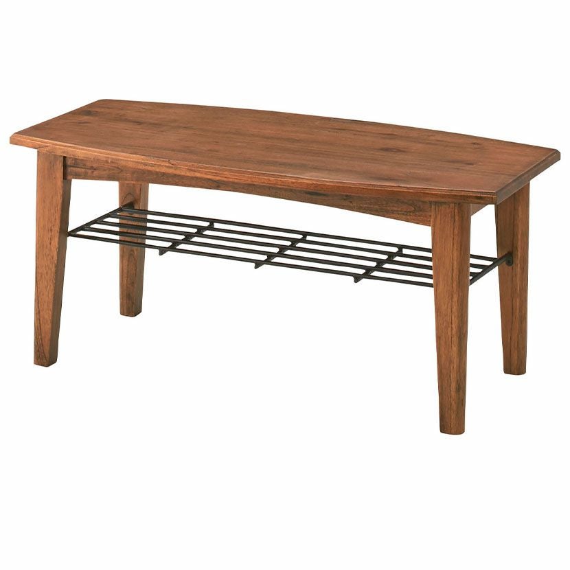 幅90cm 木製 センターテーブル アンティーク風 棚付き ミンディ 天然木