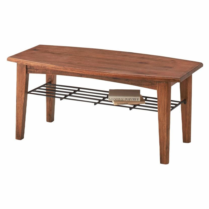 幅90cm 木製 センターテーブル アンティーク風 棚付き ミンディ 天然木