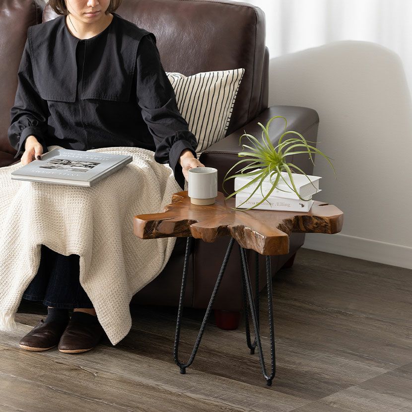 幅40cm サイドテーブル ナイトテーブル 天然木 木製 スチール テーブル