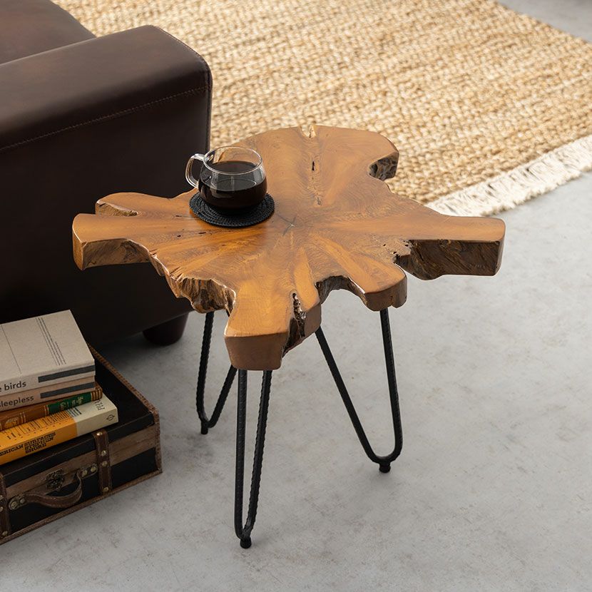 幅40cm サイドテーブル ナイトテーブル 天然木 木製 スチール テーブル