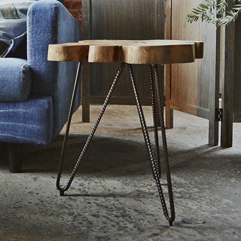 幅40cm サイドテーブル ナイトテーブル 天然木 木製 スチール テーブル