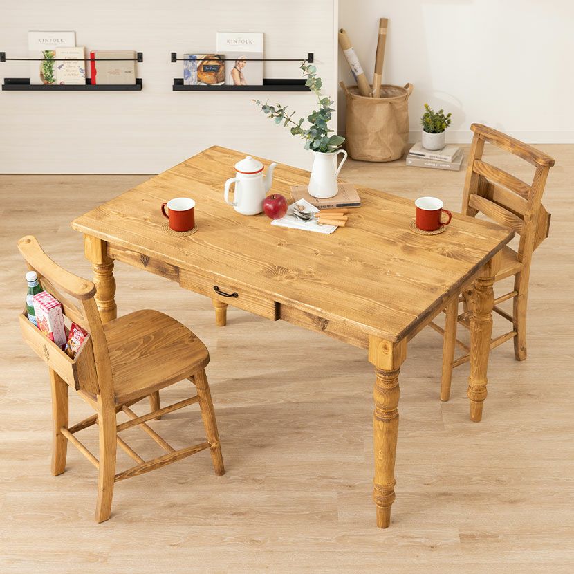 木製 ダイニングチェア パイン材 肘なし 収納付き 天然木 無垢材 椅子