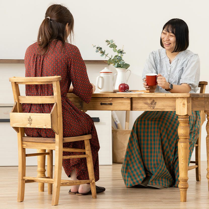 木製 ダイニングチェア パイン材 肘なし 収納付き 天然木 無垢材 椅子