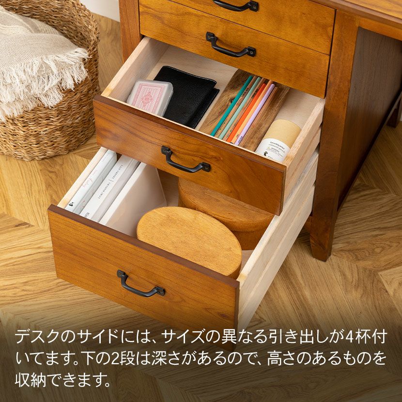 デスク 2点セット アンティーク風(幅112cm 木製 デスク×1 チェア×1