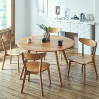 【設置無料】4人用 木製 ダイニングテーブルセット 5点 オーク 天然木 ウッドチェア ダイニングチェア おしゃれ 北欧 シンプル ナチュラル (幅120cm 円形 テーブル×1 板座 チェア×4)｜¥130,000の動画