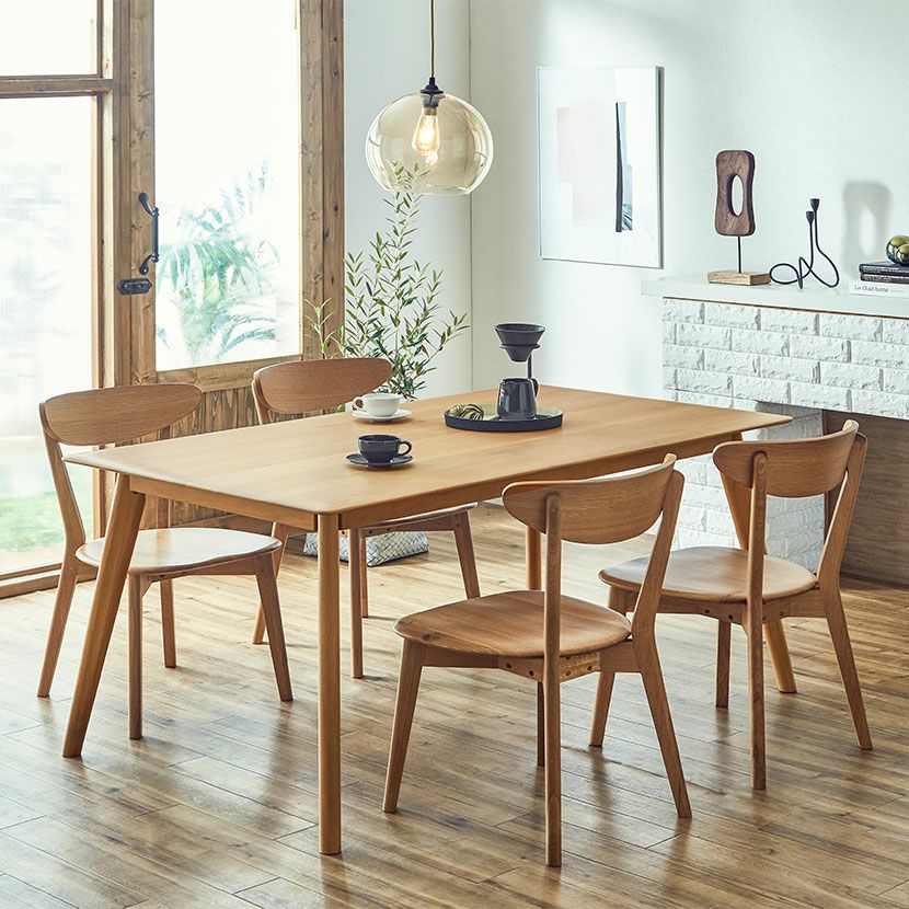 設置無料】4人用 木製 ダイニングテーブルセット 5点 オーク 天然木