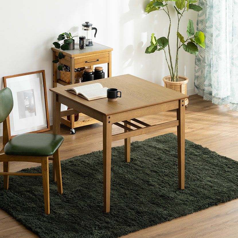 幅75cm ダイニングテーブル 正方形 収納付き 木製 天然木 2人用 食卓