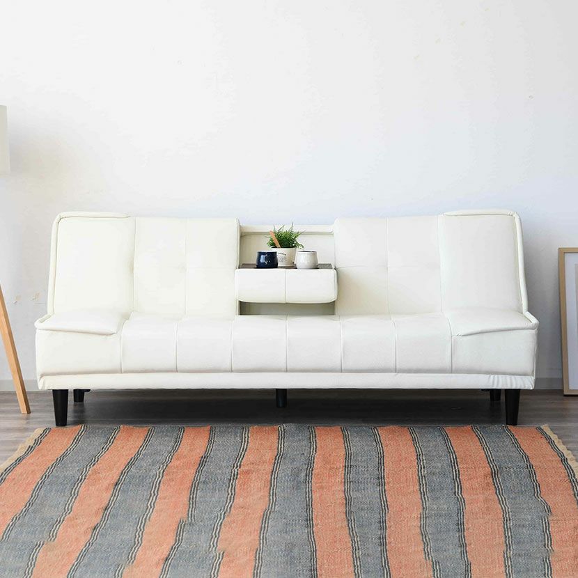 幅183cm 3人掛け ソファベッド シングル ドリンクホルダー付き レザー