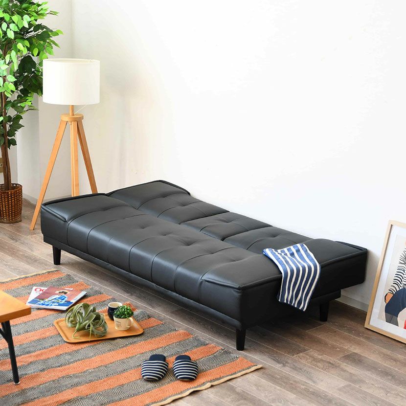 幅183cm 3人掛け ソファベッド シングル ドリンクホルダー付き レザー