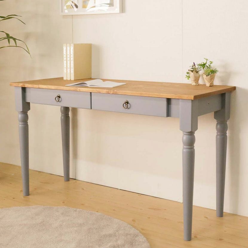 幅140cm デスク 浅奥行 北欧パイン材 無垢 木製 天然木 引出し付き