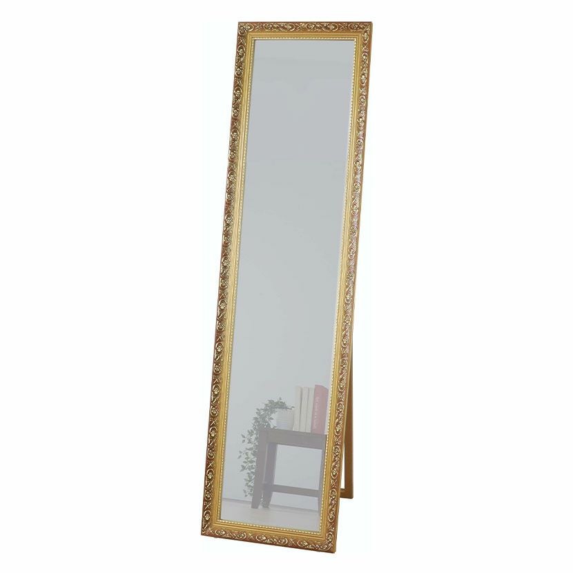 幅38cm アンティーク調ミラー 天然木 石膏 姿見 鏡 大型ミラー 立て鏡