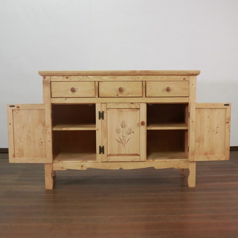 設置無料】幅120cm カントリーキャビネット サイドボード 引き出し付き