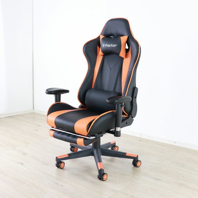 ゲーミングチェア X・Factor 収納式フットレスト付 肘掛け付き