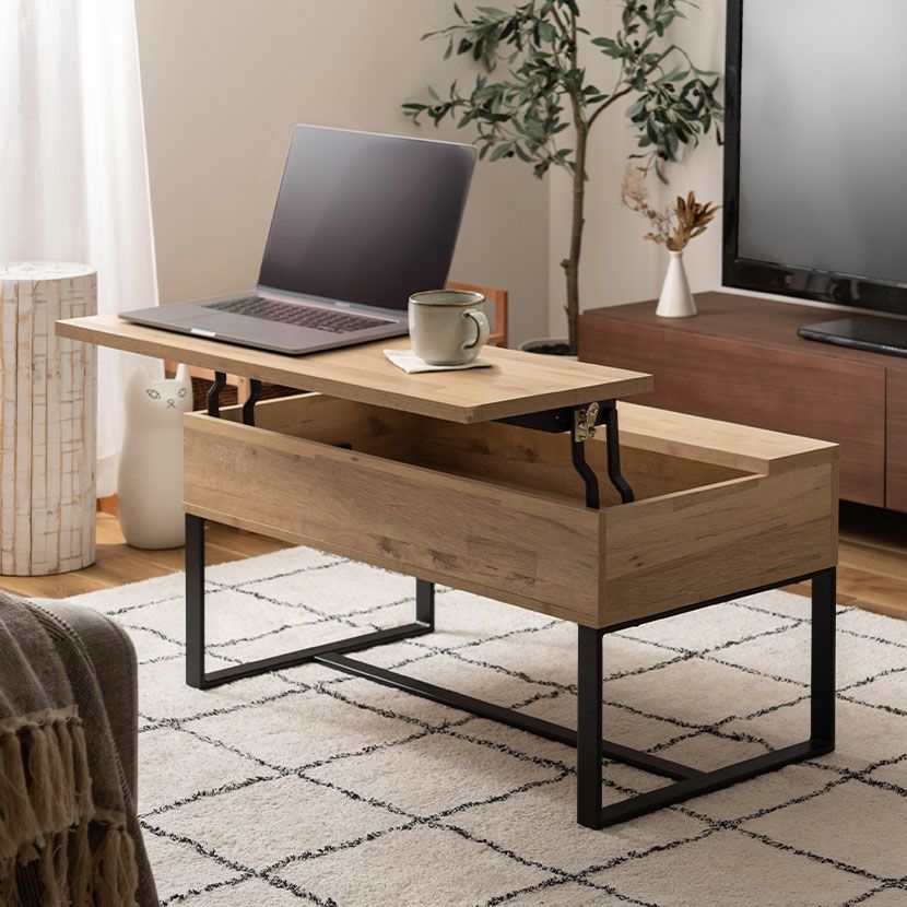 幅90cm センターテーブル 昇降テーブル 2WAY 収納 高さ調節 リフト