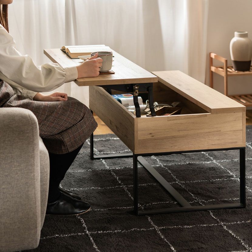 幅90cm センターテーブル 昇降テーブル 2WAY 収納 高さ調節 リフト