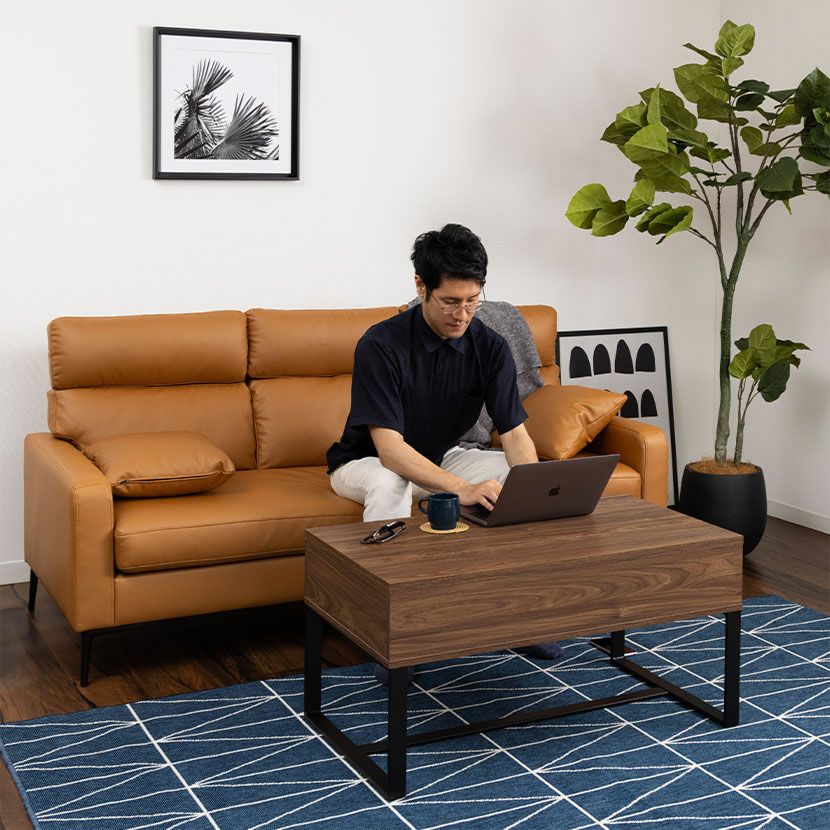 幅90cm センターテーブル 昇降テーブル 2WAY 収納 高さ調節 リフト