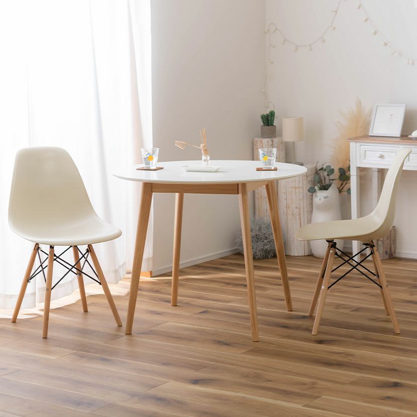 2人用 円形 ダイニングテーブルセット 3点 大理石柄 ガラステーブル