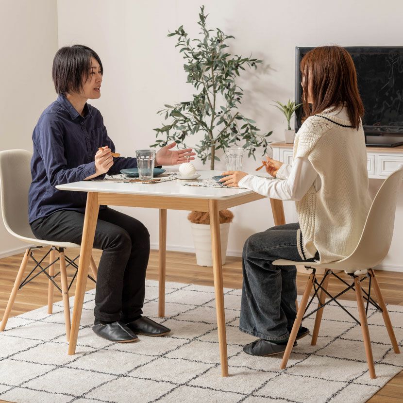 2人掛け ダイニングセット 白×ナチュラルブラウン テーブル幅80㎝ シェルチェア×2 食卓セット　西岡店 設置無料】2人用 ダイニングテーブル セット 3点 (幅80cm 木製 正方形