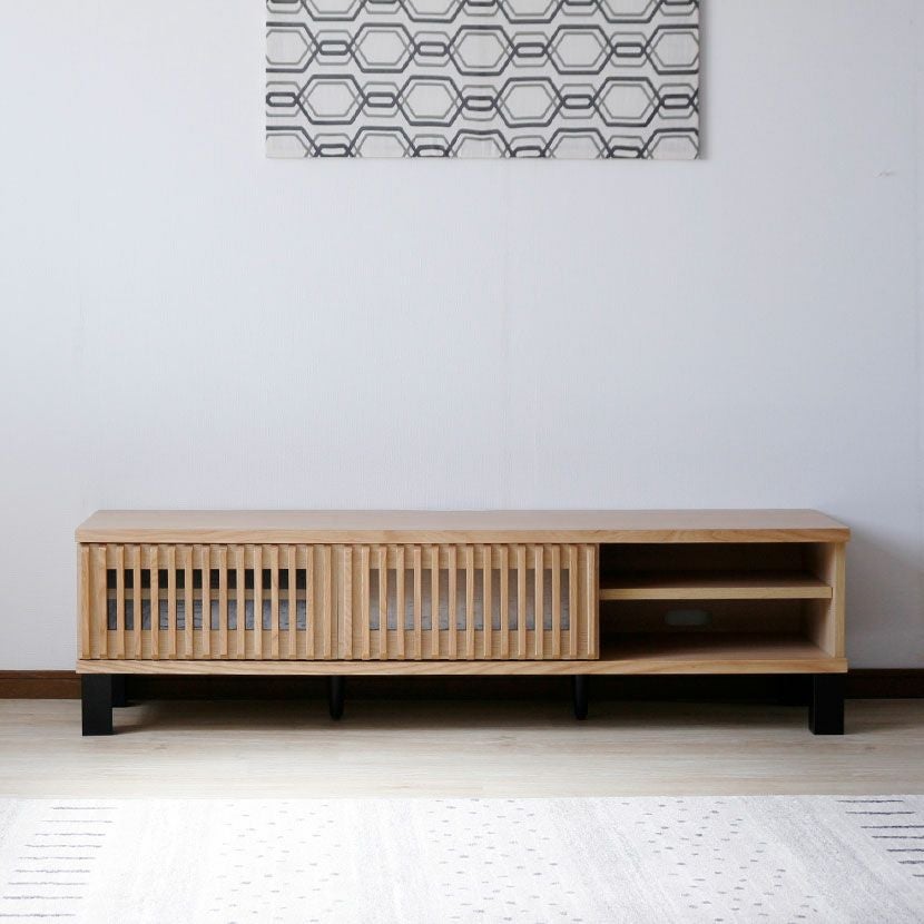 設置無料】幅150cm テレビボード 格子 木製 無垢 天然木 引き出し 収納