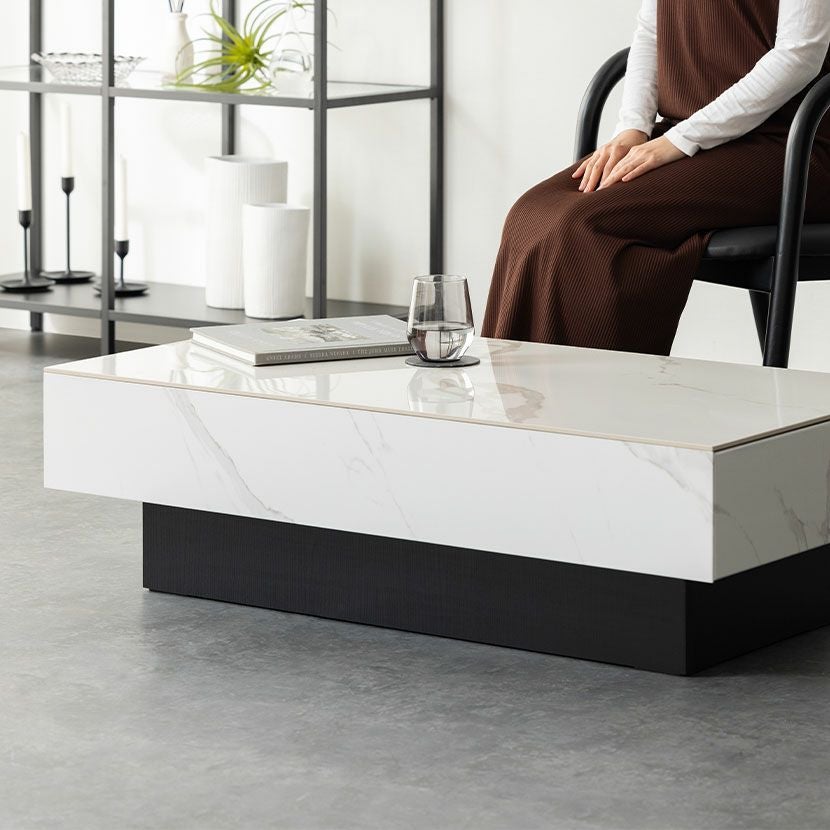 幅105cm セラミック ローテーブル 大理石柄 収納 引き出し 長方形 座卓