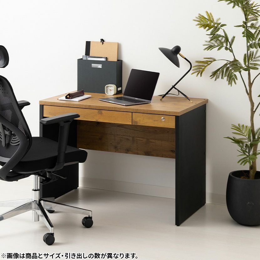幅80cm 木製 ワークデスク ペスパ2.0 古木調 引出し付き 配線スリット