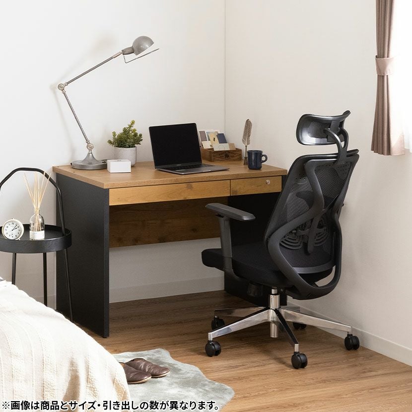 幅80cm 木製 ワークデスク ペスパ2.0 古木調 引出し付き 配線スリット
