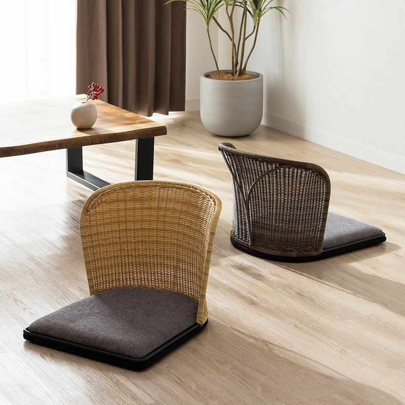 座椅子 ラタン調 布張り コンパクト 低い 椅子 いす 座卓用 フロア