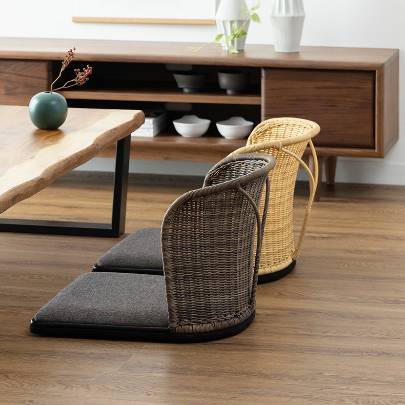 座椅子 ラタン調 布張り コンパクト 低い 椅子 いす 座卓用 フロア