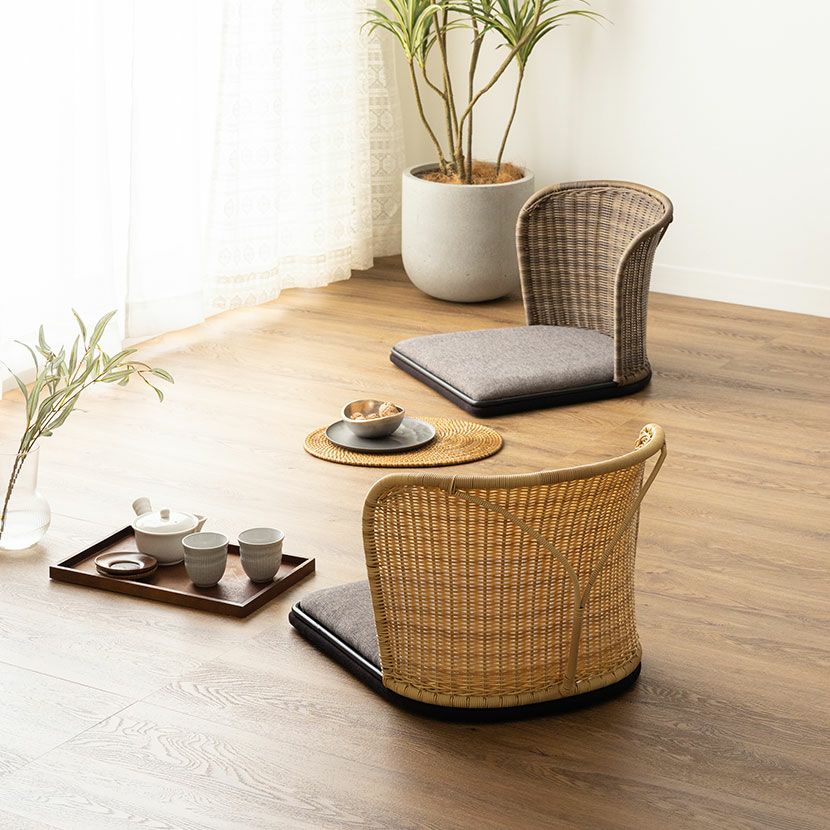 座椅子 ラタン調 布張り コンパクト 低い 椅子 いす 座卓用 フロア