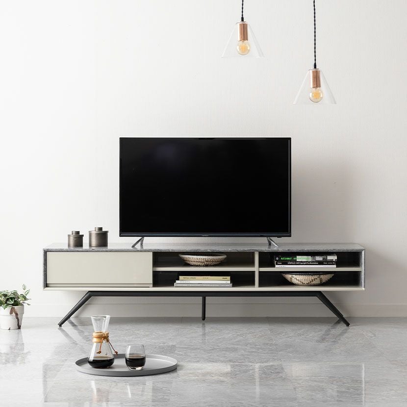 設置無料】幅165cm テレビボード 大理石柄 スチール脚 収納 オープン