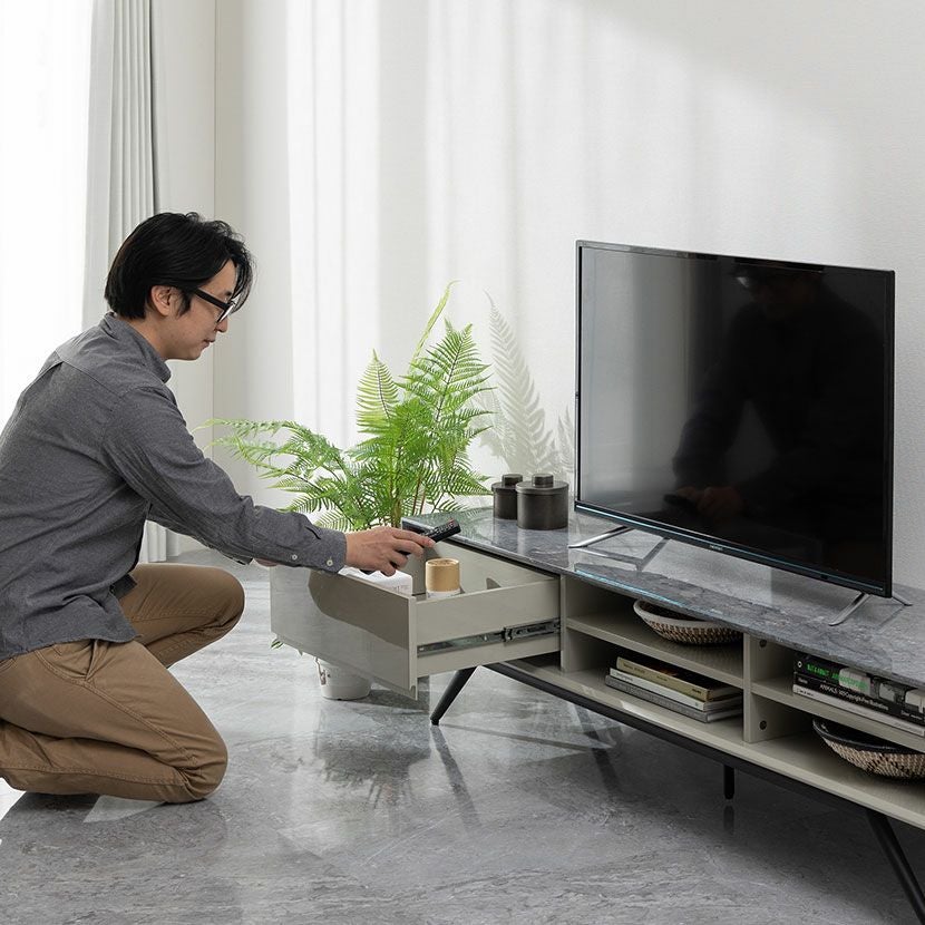 設置無料】幅165cm テレビボード 大理石柄 スチール脚 収納 オープン