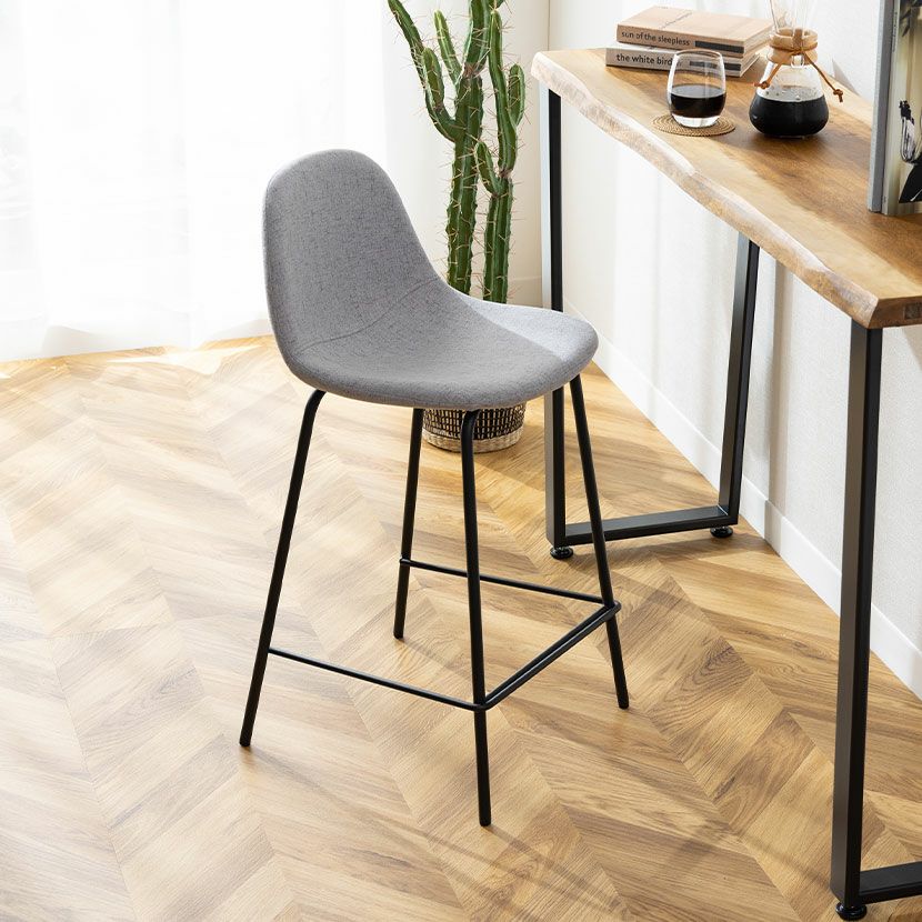 バーチェア 背もたれ付き 布張り ファブリック スチール 足置き 椅子