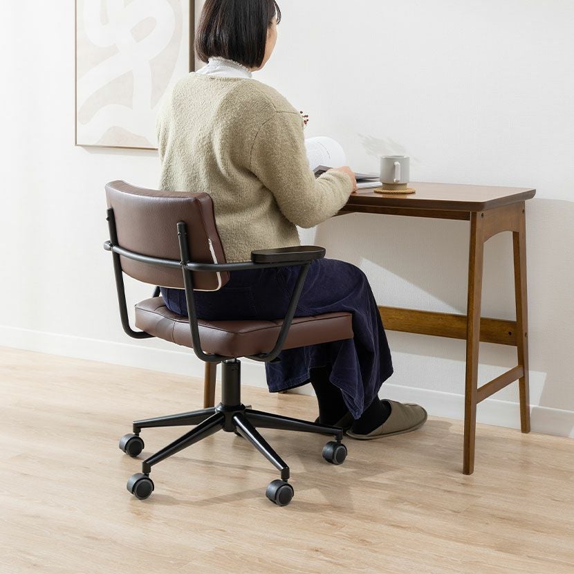 回転チェア ワークチェア 肘付き 合成皮革 回転 昇降式 キャスター付き
