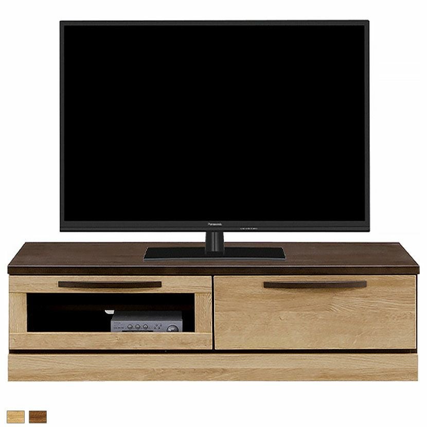 幅119.2cm テレビボード 木目調 引き出し フラップ扉 収納 ツートン