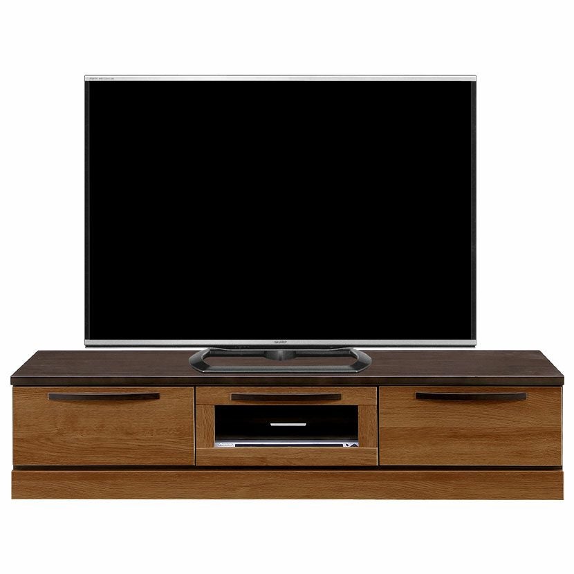 ブラウン木製テレビボード 引き出し付き 幅149.2cm テレビボード 木目調 引き出し フラップ扉 収納 ツートン