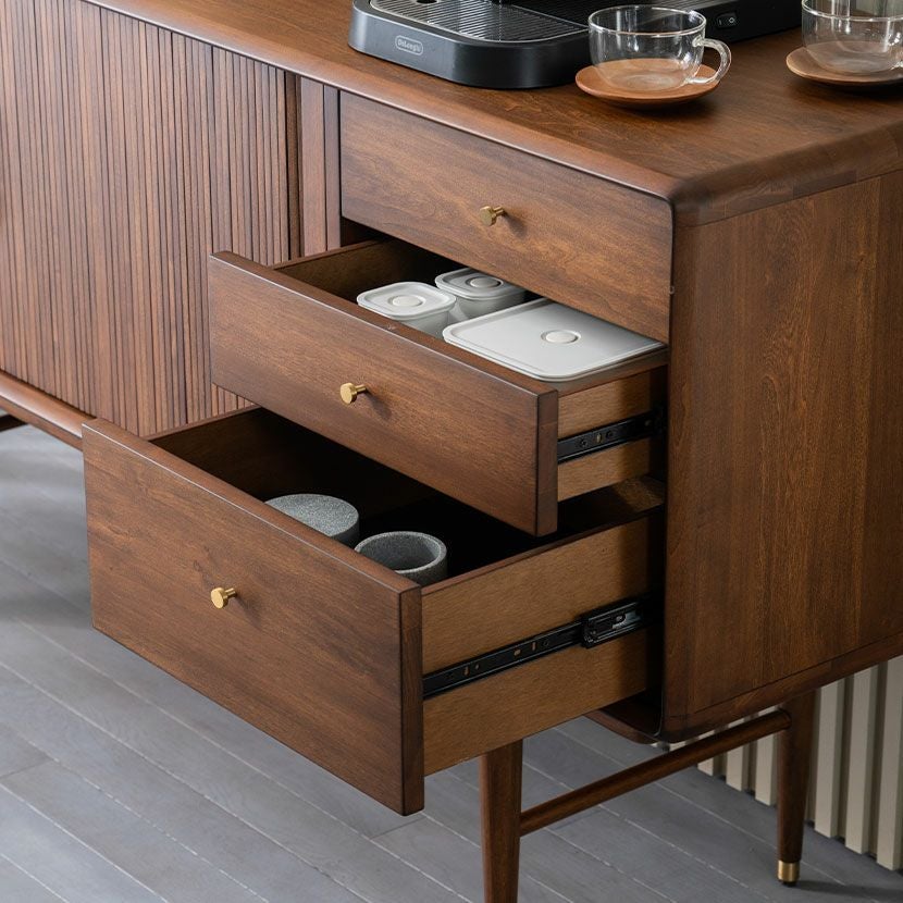 設置無料】幅159.5cm サイドボード 木製 天然木 収納 引き出し