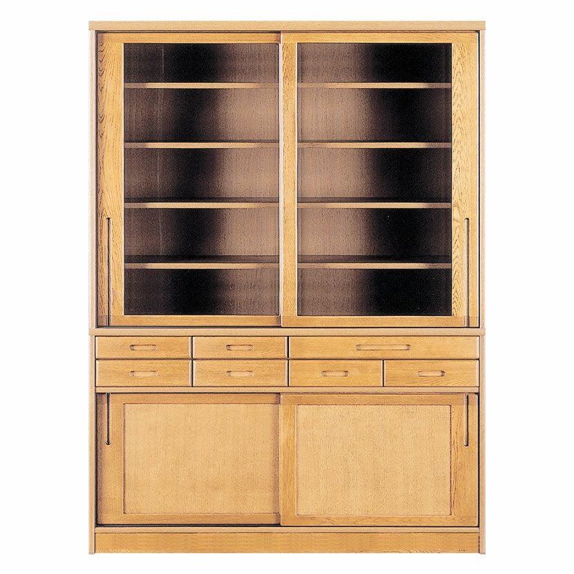 浜本工芸 食器棚 幅180×奥45×高190cm カットガラス 収納多数 コレクションボード 大型  札幌市 清田区 平岡 設置無料】浜本工芸 幅145cm No.1800 食器棚 日本製 木製 天然木 ナラ