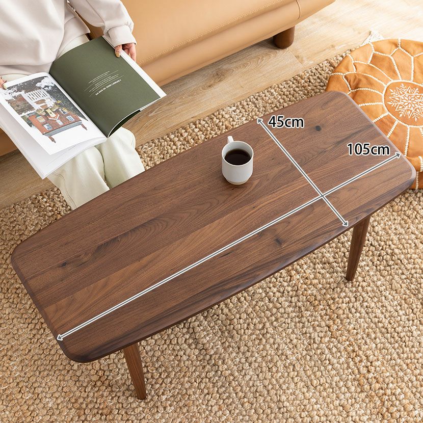 幅105cm リビングテーブル 木製 ウォールナット 無垢材 長方形 収納 棚