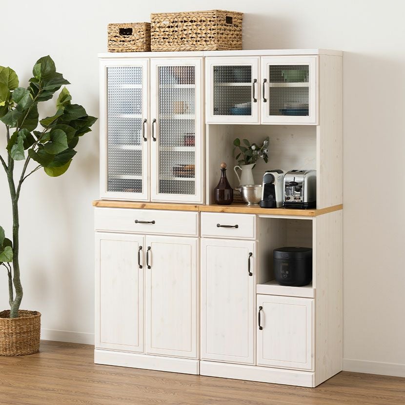 設置無料】幅70cm 食器棚 日本製 木製 ガラス扉 スライド棚付き 引出し