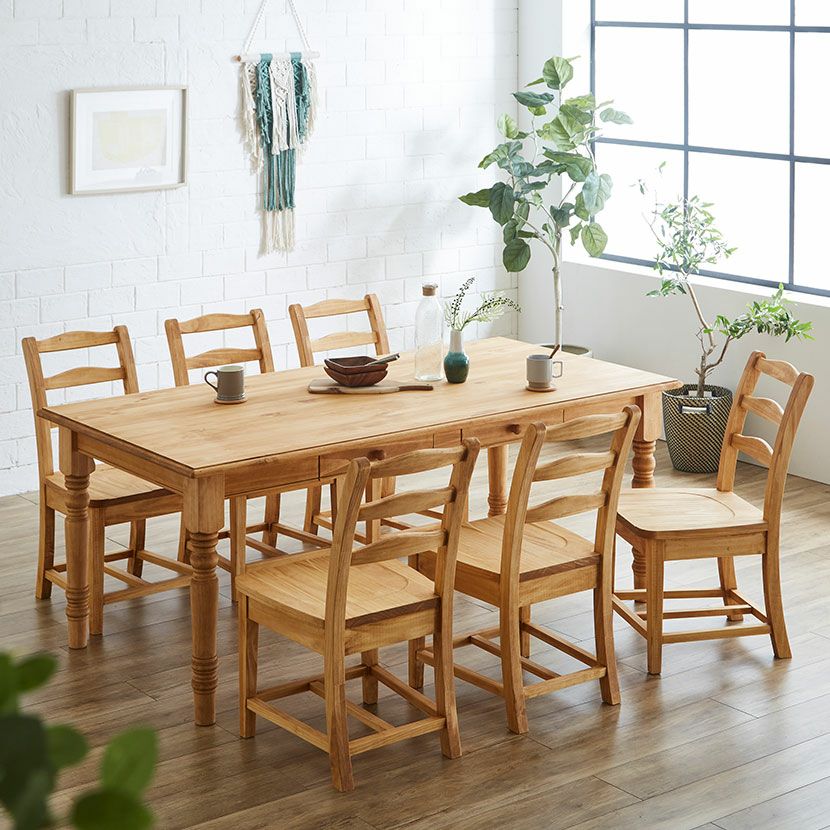 設置無料】6人用 ダイニングセット 7点 (幅180cm 木製 テーブル×1
