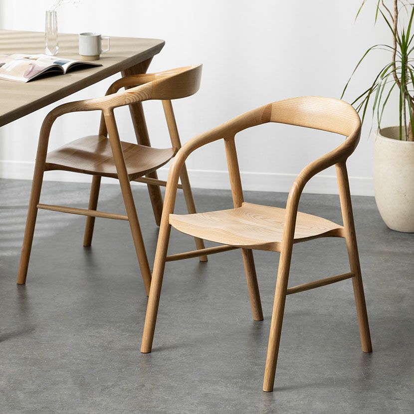 2脚セット】木製 ダイニングチェア 肘付き 板座 無垢材 椅子 天然木の