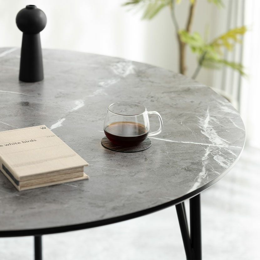 幅105cm 単品 円形 ダイニングテーブル 大理石調 メラミン スチール 2